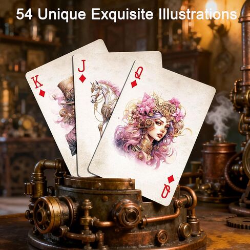 أوراق اللعب، بطاقات بوكر ذات طابع Steampunk، 54 صورة توضيحية رائعة وفريدة من نوعها، حجم قياسي عالمي، تصميم نسيج غير قابل للانزلاق، بطاقة لعب متطورة in Kuwait