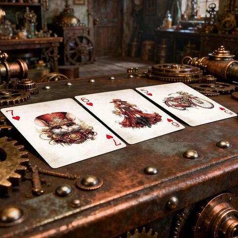 أوراق اللعب، بطاقات بوكر ذات طابع Steampunk، 54 صورة توضيحية رائعة وفريدة من نوعها، حجم قياسي عالمي، تصميم نسيج غير قابل للانزلاق، بطاقة لعب متطورة in Kuwait