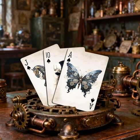 أوراق اللعب، بطاقات بوكر ذات طابع Steampunk، 54 صورة توضيحية رائعة وفريدة من نوعها، حجم قياسي عالمي، تصميم نسيج غير قابل للانزلاق، بطاقة لعب متطورة in Kuwait