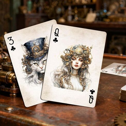 أوراق اللعب، بطاقات بوكر ذات طابع Steampunk، 54 صورة توضيحية رائعة وفريدة من نوعها، حجم قياسي عالمي، تصميم نسيج غير قابل للانزلاق، بطاقة لعب متطورة in Kuwait