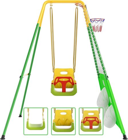 Toddler Swing Set with Basketball Hoop,Soccer Goal,Multi-Functional Outdoor Swing Sets for Backyard,Indoor Baby Swing for Kids Aged 6-36 Months in Saudi Arabia
