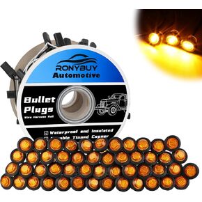 50 قطعة 3/4 بوصة مصابيح LED كهرمانية مع قابس موصل + حزام سلكي مزدوج أنثى 2 دبوس، مصابيح كهرمانية لتخليص العدسات الجانبية مقاومة للماء لشاحنة مقطورة RV بيك اب تركيب سريع in Kuwait