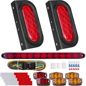 LIMICAR 6 Inch Oval Trailer Lights, Trailer Light Bracket with 15.6" 11-LED Light Bar and Wiring, 2PCS Waterproof Stop Brake Backup Reverse Lights for Utility Trailer Boat RV Truck in Kuwait
