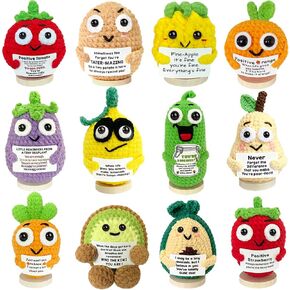12PCS Positive Crochet Vegetables Fruits Inspiration Pickle Potato with Positive Messages Support Animals Bulk Graduation Teacher Gifts Affirmation Encouragement Gifts for Women Employee Nurse Teens in Saudi Arabia