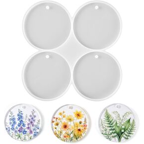 4 Cavity Round Silicone Molds 3 Inch Circle Silicone Mold Resin Coaster Molds with Hole for Christmas Crafts, Cups Mat, Bouquet Preservation in Kuwait