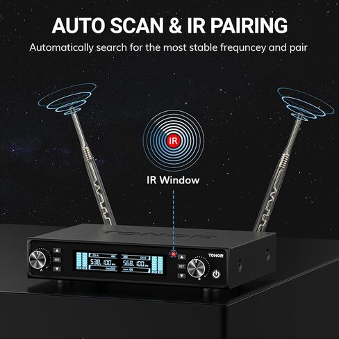 ميكروفونات TONOR اللاسلكية، ميكروفونات كاريوكي لاسلكية قابلة لإعادة الشحن UHF، ميكروفونات ديناميكية 2 × 20 قناة احترافية للغناء في حفل زفاف الكنيسة مع حجم قابل للتعديل، كتم صوت سريع، 262 قدمًا TW520 in Kuwait