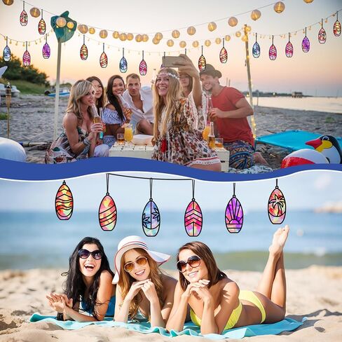36 Set Summer Suncatchers Crafts for Kids DIY Surfboard Shape Window Tissue Paper Crafts Kit Hawaiian Tropical Summer Hanging Decor for Beach Surf Party School Home Activity Art Project Favor Gift in Kuwait