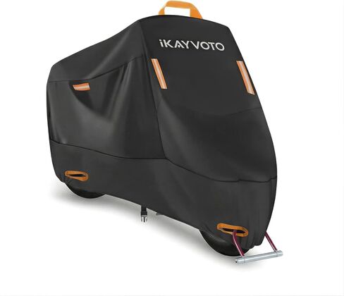 Motorcycle Cover 420D Heavy Duty | All Season Waterproof Outdoor Weather Sun Rain Protection Powersports Vehicle Cover | with 4 Reflective Tape, Lock-Holes, Storage Bag fits up to 86.6" in Kuwait