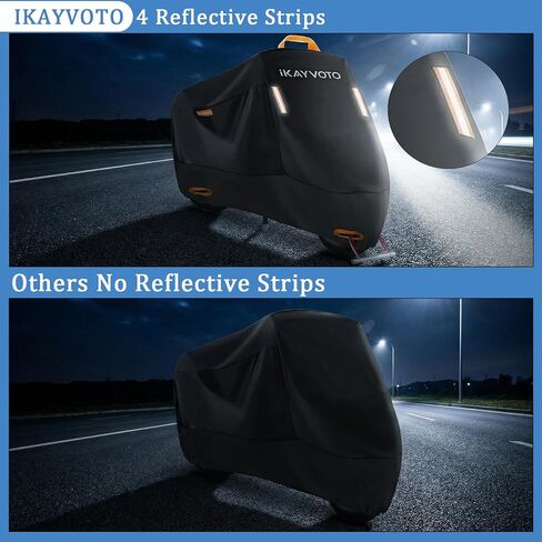 Motorcycle Cover 420D Heavy Duty | All Season Waterproof Outdoor Weather Sun Rain Protection Powersports Vehicle Cover | with 4 Reflective Tape, Lock-Holes, Storage Bag fits up to 86.6" in Kuwait