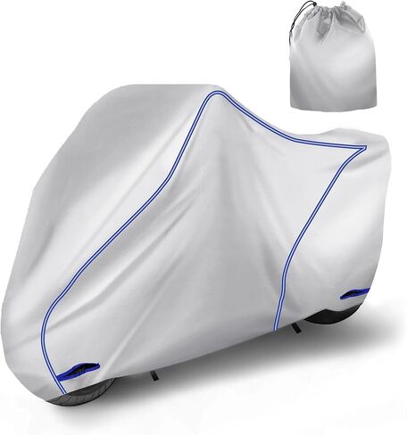 X AUTOHAUX 220cm/87 Motorcycle Cover Waterproof for Yamaha V Star 650 Custom Heavy Fabric Outdoor Sun UV Rain Dust All Weather Protection Motorbike Cover with Lock Hole Silver Tone in Kuwait