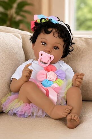 SCOM Lifelike Reborn Baby Dolls Black Girl -Anna, 20 Inches Realistic Baby Dolls with African American Vinyl Weighted Body-Newborn Baby Doll Gift Set (Anna-BlackA) in Saudi Arabia