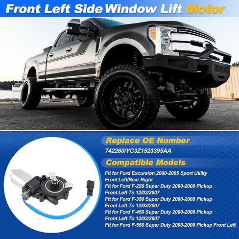 محرك النافذة الأمامي الأيسر لفورد F-250/F-350/F-450/F-550 سوبر ديوتي 2000-2008 بيك اب سائق منظم النافذة الجانبية موتور استبدال 742260/YC3Z1523395AA in Kuwait
