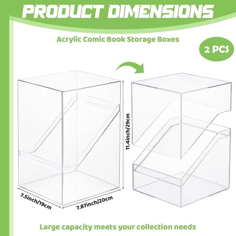 Novabright 2 Pack Clear Acrylic Comic Book Storage Boxes, 7.9 x 7.5 x 11.4 Inch Comic Book Organizer Boxes, Sturdy Bins Cabinets with Lids, Suitable for Magazine Collection and Displaying Collectible in Kuwait