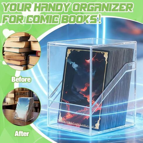 Novabright 2 Pack Clear Acrylic Comic Book Storage Boxes, 7.9 x 7.5 x 11.4 Inch Comic Book Organizer Boxes, Sturdy Bins Cabinets with Lids, Suitable for Magazine Collection and Displaying Collectible in Kuwait