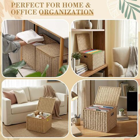 Jingmore Paper Rope File Box Organizer with 25 Hanging File Folders, Collapsible Letter Size Filing Storage Box with Lid, Handwoven Document Basket, Decorative Document Storage for Office & Home in Kuwait