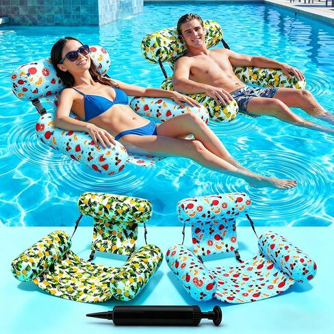 Inflatable Pool Floats for Adults ，2 Pack Floating Lounge Chair & Pool Noodle, Thickened Durable Design with Air Pump, Ideal for Summer Pool Parties, Beach & Lake Relaxation in Saudi Arabia