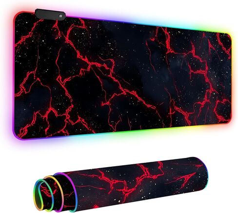 ANNA QUEEN RGB Gaming Mouse Pad XL 35.4"x15.7", Red Lightning LED Large Mousepad Extended Gaming Desk Mat, RGB Mousepad Non-Slip Rubber Base Smooth Surface Keyboard Mouse Pad for PC Gamer in Saudi Arabia