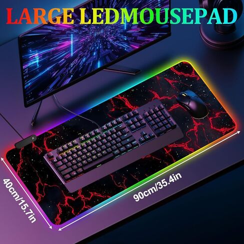 ANNA QUEEN RGB Gaming Mouse Pad XL 35.4"x15.7", Red Lightning LED Large Mousepad Extended Gaming Desk Mat, RGB Mousepad Non-Slip Rubber Base Smooth Surface Keyboard Mouse Pad for PC Gamer in Saudi Arabia