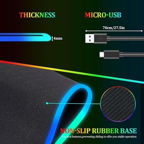 ANNA QUEEN RGB Gaming Mouse Pad XL 35.4"x15.7", Red Lightning LED Large Mousepad Extended Gaming Desk Mat, RGB Mousepad Non-Slip Rubber Base Smooth Surface Keyboard Mouse Pad for PC Gamer in Saudi Arabia