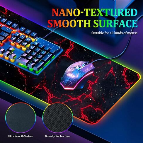 ANNA QUEEN RGB Gaming Mouse Pad XL 35.4"x15.7", Red Lightning LED Large Mousepad Extended Gaming Desk Mat, RGB Mousepad Non-Slip Rubber Base Smooth Surface Keyboard Mouse Pad for PC Gamer in Saudi Arabia