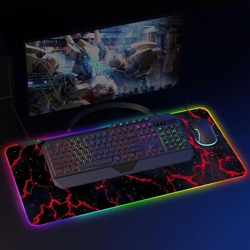 ANNA QUEEN RGB Gaming Mouse Pad XL 35.4"x15.7", Red Lightning LED Large Mousepad Extended Gaming Desk Mat, RGB Mousepad Non-Slip Rubber Base Smooth Surface Keyboard Mouse Pad for PC Gamer in Saudi Arabia
