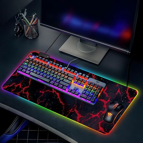 ANNA QUEEN RGB Gaming Mouse Pad XL 35.4"x15.7", Red Lightning LED Large Mousepad Extended Gaming Desk Mat, RGB Mousepad Non-Slip Rubber Base Smooth Surface Keyboard Mouse Pad for PC Gamer in Saudi Arabia