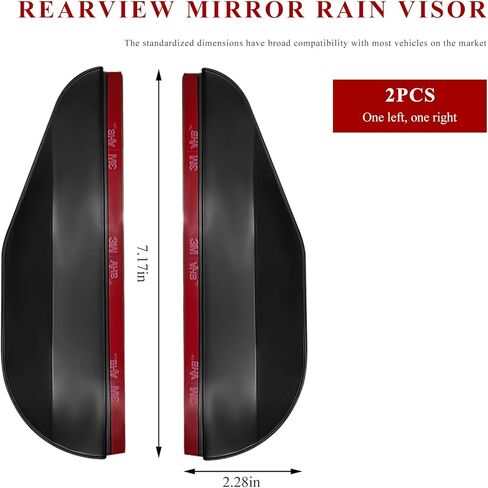 2 PCS Mirror Rain Visor Eyebrow, Waterproof PVC Car Exterior Rearview Mirror Rain Guard, Rainproof Side Mirrors Cover Sun Visor Protector for SUV Truck Sedan, Car Accessories (Black) in Kuwait