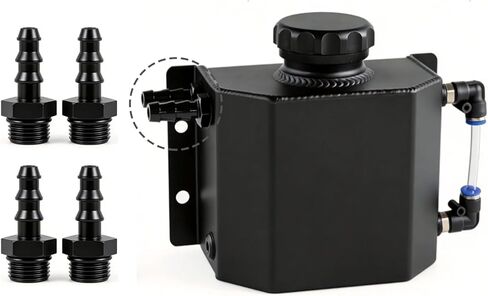 Coolant Overflow Tank - 1L Aluminum Coolant Reservoir & Expansion Tank, Universal Fit for Cars, Trucks, Racers (Black) in Saudi Arabia