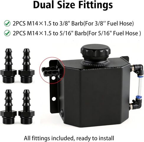 Coolant Overflow Tank - 1L Aluminum Coolant Reservoir & Expansion Tank, Universal Fit for Cars, Trucks, Racers (Black) in Saudi Arabia