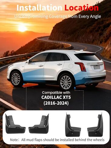 No Drill Mud Flaps for 2017-2024 Cadillac XT5 SUV,Heavy Duty Front & Rear OEM Mud Guards,All Weather Splash Guards Set for Luxury/Premium/Livery Models,Not Fit Sport with Running Boards & Side Skirts in Saudi Arabia