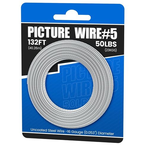 Picture Hanging Wire#5, Braided Picture Wire, 132FT-Load Capacity 50LBS-16Gauge-Heavy Duty -Flexible, Ideal for Frame, Wall Decoration, Mirrors, Bird feeders, Easy to Cut and Twist in Saudi Arabia