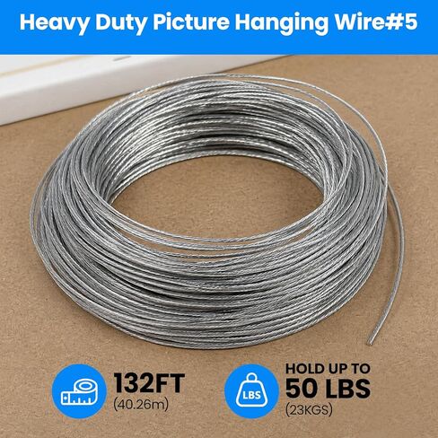 Picture Hanging Wire#5, Braided Picture Wire, 132FT-Load Capacity 50LBS-16Gauge-Heavy Duty -Flexible, Ideal for Frame, Wall Decoration, Mirrors, Bird feeders, Easy to Cut and Twist in Saudi Arabia