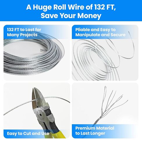 Picture Hanging Wire#5, Braided Picture Wire, 132FT-Load Capacity 50LBS-16Gauge-Heavy Duty -Flexible, Ideal for Frame, Wall Decoration, Mirrors, Bird feeders, Easy to Cut and Twist in Saudi Arabia