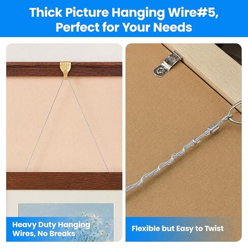 Picture Hanging Wire#5, Braided Picture Wire, 132FT-Load Capacity 50LBS-16Gauge-Heavy Duty -Flexible, Ideal for Frame, Wall Decoration, Mirrors, Bird feeders, Easy to Cut and Twist in Saudi Arabia