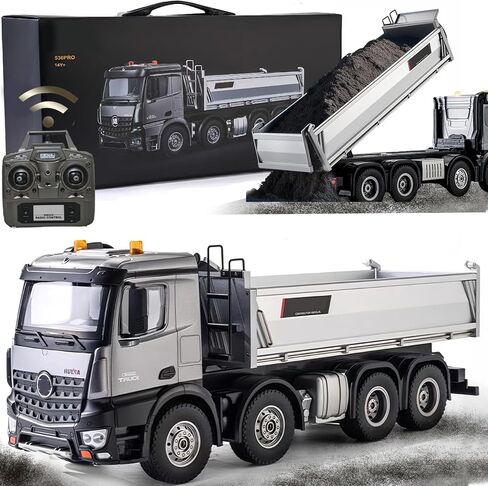 21-Inch Alloy Upgraded Version Remote Control Dump Truck 13-Channels 1/14 Scale 13 LBS Load Capacity RC Heavy Duty Metal Construction Vehicles Toy for 14Y+ (8-Wheels) in Kuwait