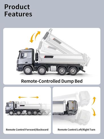 21-Inch Alloy Upgraded Version Remote Control Dump Truck 13-Channels 1/14 Scale 13 LBS Load Capacity RC Heavy Duty Metal Construction Vehicles Toy for 14Y+ (8-Wheels) in Kuwait