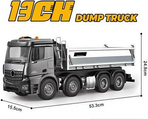 21-Inch Alloy Upgraded Version Remote Control Dump Truck 13-Channels 1/14 Scale 13 LBS Load Capacity RC Heavy Duty Metal Construction Vehicles Toy for 14Y+ (8-Wheels) in Kuwait