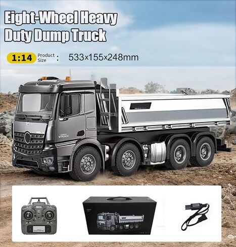 21-Inch Alloy Upgraded Version Remote Control Dump Truck 13-Channels 1/14 Scale 13 LBS Load Capacity RC Heavy Duty Metal Construction Vehicles Toy for 14Y+ (8-Wheels) in Kuwait
