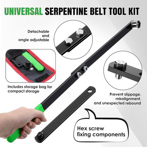Meonum 13Pcs Universal Serpentine Belt Tool Kit with Bag, Includes 3/8" & 1/2" Drive Belt Adjust Tightener Wrench, 4 Shallow Sockets, 3 Crowfoot, 2 Pairs Hex Cushion Stop Screw, Automotive Maintenance in Saudi Arabia