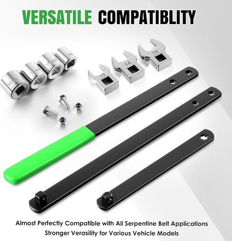 Meonum 13Pcs Universal Serpentine Belt Tool Kit with Bag, Includes 3/8" & 1/2" Drive Belt Adjust Tightener Wrench, 4 Shallow Sockets, 3 Crowfoot, 2 Pairs Hex Cushion Stop Screw, Automotive Maintenance in Saudi Arabia