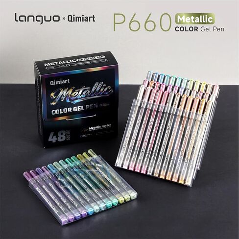 languo Metallic Gel Pens, 48 Colors Glitter Gel Pens for Coloring, 1.0mm Bold Tip Glitter Pens for DIY Crafts, Glass, Wood, Stone, Painting & Drawing Art Supplies in Saudi Arabia