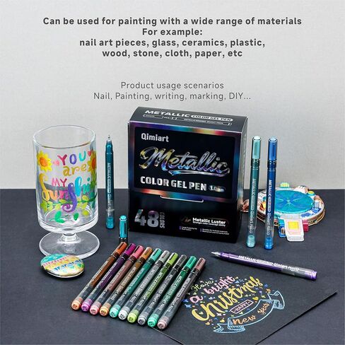 languo Metallic Gel Pens, 48 Colors Glitter Gel Pens for Coloring, 1.0mm Bold Tip Glitter Pens for DIY Crafts, Glass, Wood, Stone, Painting & Drawing Art Supplies in Saudi Arabia