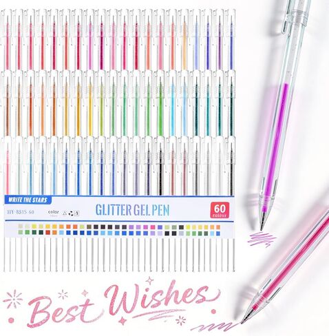 48 Colors Glitter Gel Pens for Adult Coloring, Fine Tip Sparkly Gel Ink Pens Set,Gel Glitter Pens - Smooth Writing Glitter Pens for Journaling, Drawing, Crafts, Doodling Art Supplies on Black Paper in Saudi Arabia