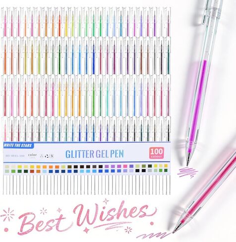 48 Colors Glitter Gel Pens for Adult Coloring, Fine Tip Sparkly Gel Ink Pens Set,Gel Glitter Pens - Smooth Writing Glitter Pens for Journaling, Drawing, Crafts, Doodling Art Supplies on Black Paper in Saudi Arabia