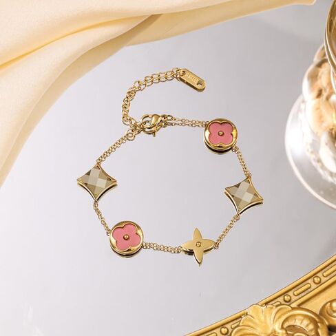 18k Gold-Plated Stainless Steel Clover Bracelet for Woman Minimalist Rhombus Fine Hand Link French for Prom Birthday in Saudi Arabia