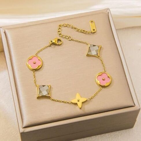 18k Gold-Plated Stainless Steel Clover Bracelet for Woman Minimalist Rhombus Fine Hand Link French for Prom Birthday in Saudi Arabia