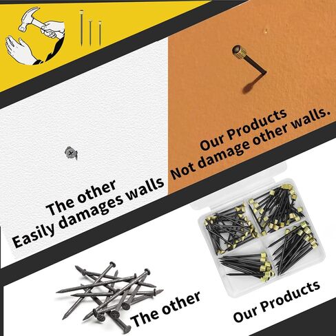 75PCS Picture Hanging Nails - 3 Sizes (Small/Medium/Large) Wall Decor Nails, Steel Pin & Brass Head Hardware for Hanging Picture Frames, Wall Art & Photos, with Plastic Storage Box (Black) in Saudi Arabia