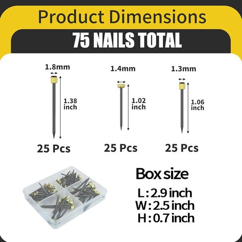 75PCS Picture Hanging Nails - 3 Sizes (Small/Medium/Large) Wall Decor Nails, Steel Pin & Brass Head Hardware for Hanging Picture Frames, Wall Art & Photos, with Plastic Storage Box (Black) in Saudi Arabia