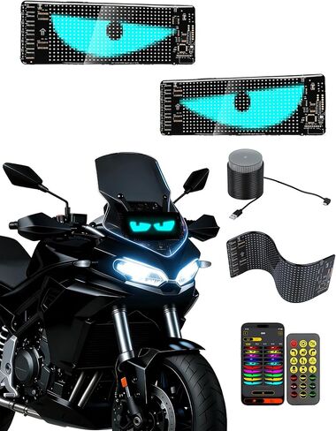 Dual LED Eyes for Motorcycle Windshield, 7''x3'' Perfect Sync Animated Car LED Eyes, APP & Remote Control, DIY Dynamic LED Sign for Sedan SUV Truck Taxi(2-Pack) in Saudi Arabia