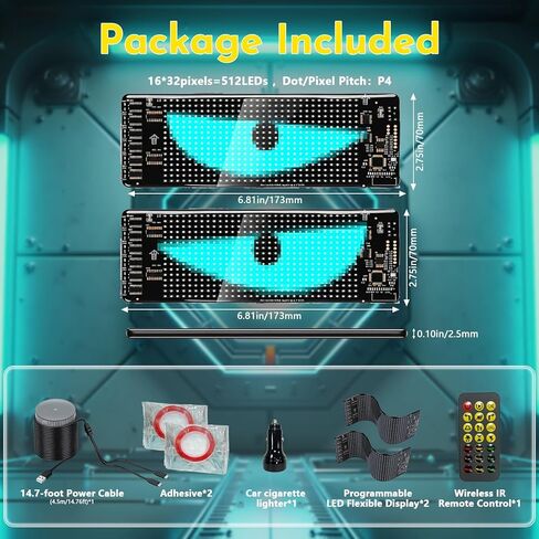 Dual LED Eyes for Motorcycle Windshield, 7''x3'' Perfect Sync Animated Car LED Eyes, APP & Remote Control, DIY Dynamic LED Sign for Sedan SUV Truck Taxi(2-Pack) in Saudi Arabia